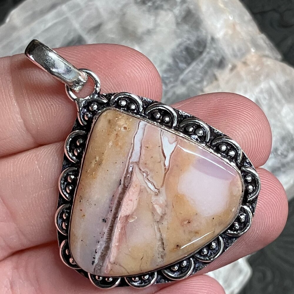 Triangular Peruvian Pink Opal Pendant Crystal Sto… - image 3